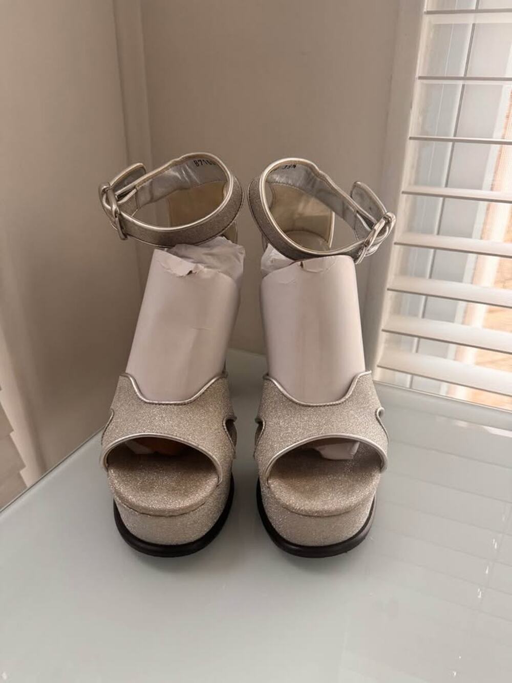 Alexander McQueen Silver Glitter Platform Sandals